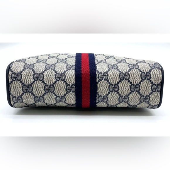 Auth Gucci GG  Supreme  Sherry Line  Navy Blue Zipper Clutch Bag BEAUTIFUL - Picture 4 of 16